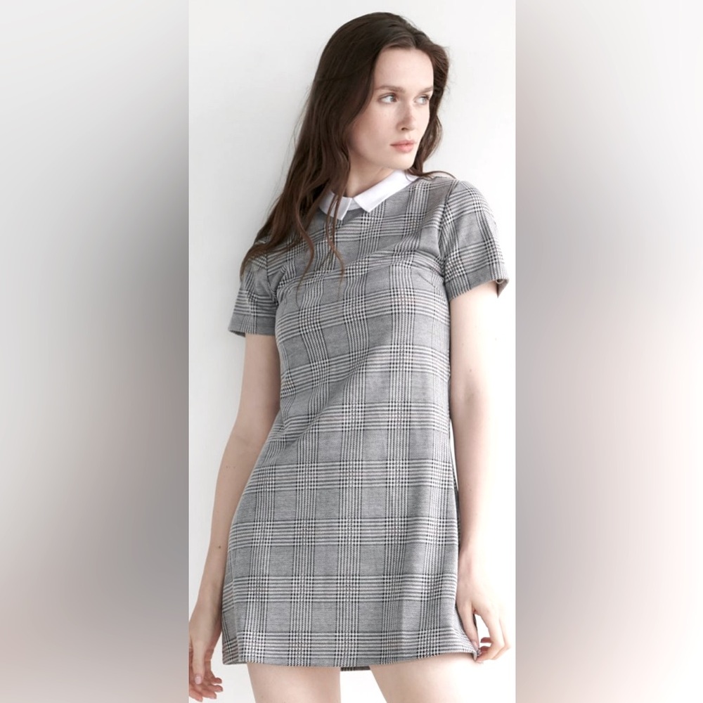NWT Retro Houndstooth Sheath Dress w/Peter Pan Collar 👧🏻 Wednesday Addams - Picture 2 of 13